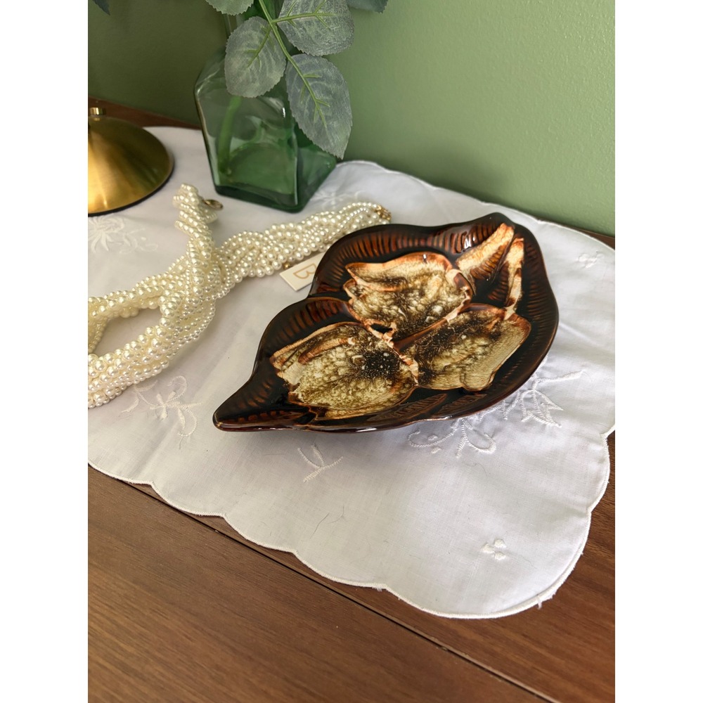 Brown Studio Pottery Plate, Vintage Handmade Tulip Motif